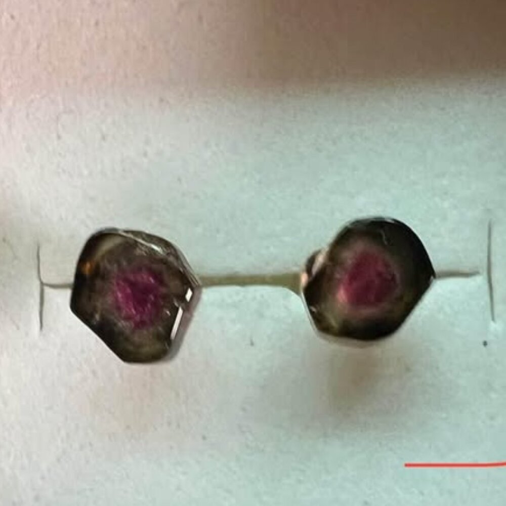 Watermelon tourmaline silver earrings